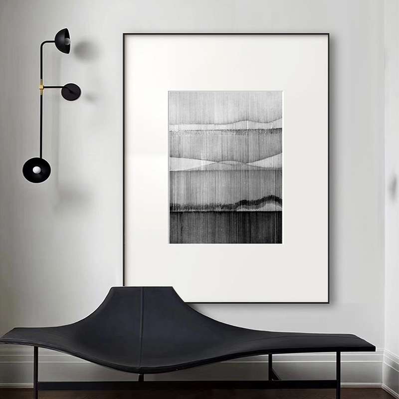 现代黑白线条装饰画单幅客厅画壁画抽象挂画简约样板间卡纸艺术画