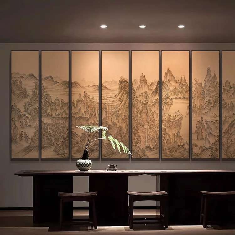 酒店大堂山水风景多幅挂画新中式客厅意境感壁画别墅区高档装饰画