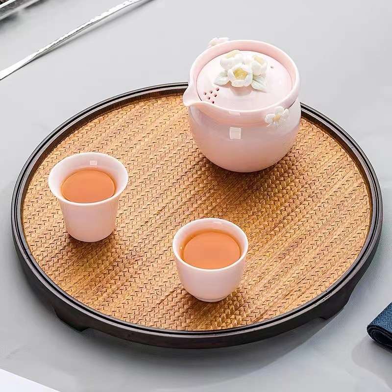 纯手工陶瓷捏花女士生粉色旅行茶具快客杯一壶二杯女性专用户外
