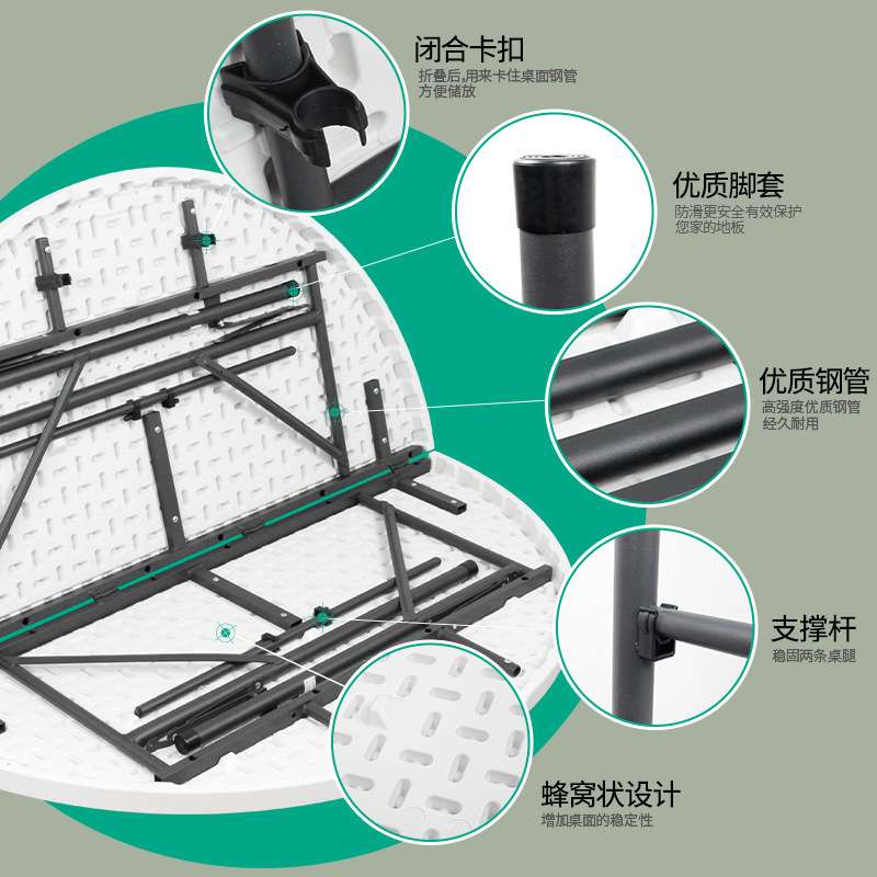 可折叠圆桌子家用餐桌小户型拆叠圆形简约大圆台贴大桌面酒店吃饭