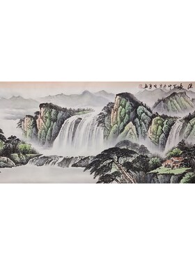纯手绘山水小六尺源远流长国画富山贵水客厅办公室挂画