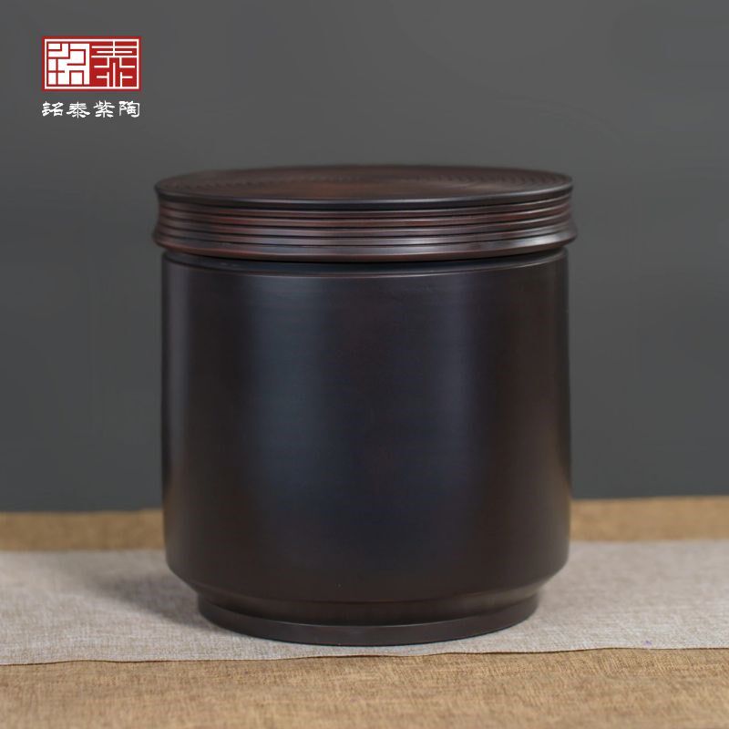 建水紫陶茶叶罐陶瓷家用密封罐平盖散茶罐储存普洱茶饼茶缸手工新