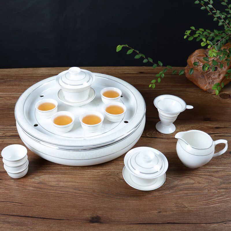 雅诚窑 潮州陶瓷功夫茶具圆形蓄水茶盘茶备盖碗多人家用整大套装