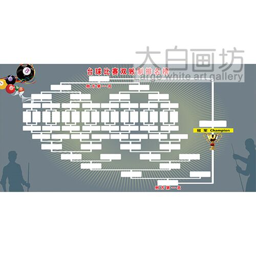 16人数台球厅比赛双败制晋级表黑8桌球室墙壁画斯诺克墙贴画海报