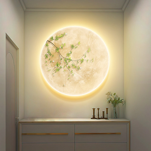 月球玄关装饰画奶油风绿植走廊过道饭厅挂画卧室床头壁画客厅灯画