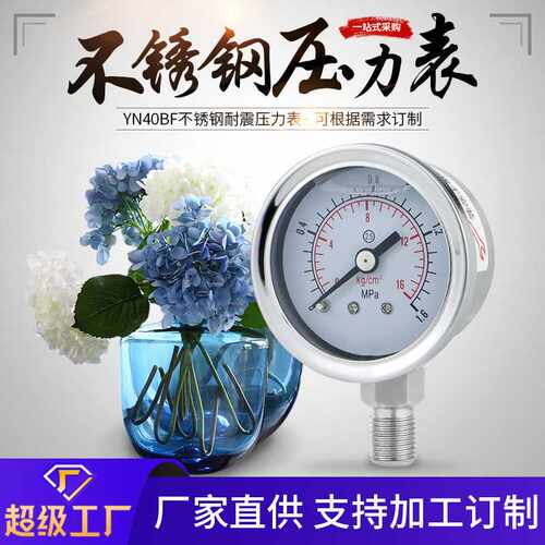 不锈钢耐震压力表YN40BF液压水压气压螺纹连接隔膜指针式压力表