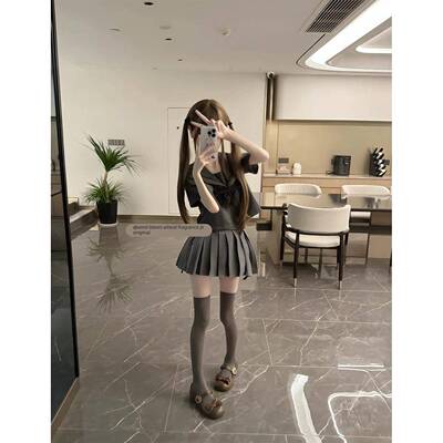 灰二本水手服套装风吹麦香jk制服学院风秋冬百搭