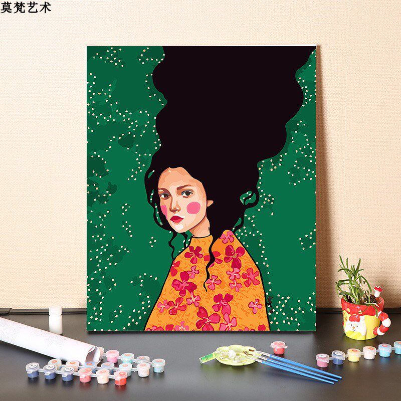 数字油画diy填充手工填色个性现代酷女孩人物画画丙烯装饰油彩画