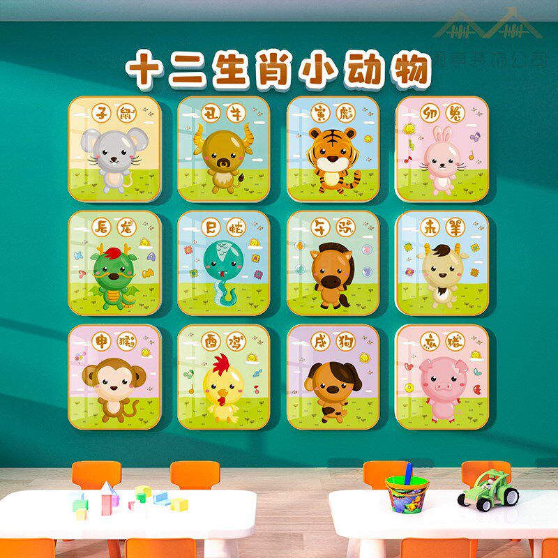 幼儿园墙面装饰十二生肖墙贴立体教室走廊楼梯环创主题文化墙布置