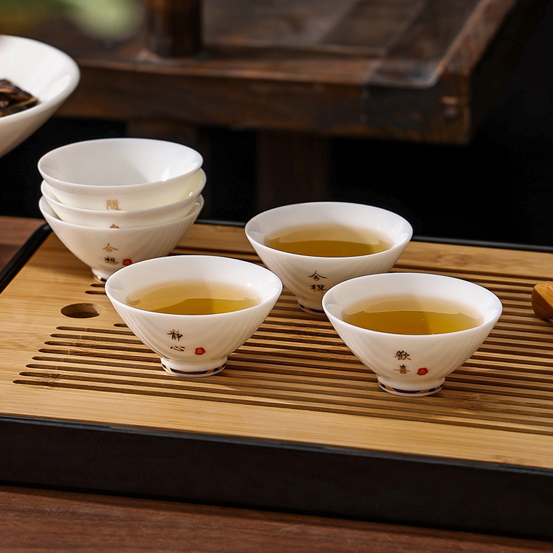 斗笠杯主人杯羊脂玉白瓷描金陶瓷功夫小茶杯茶碗单个茶盏品茗杯