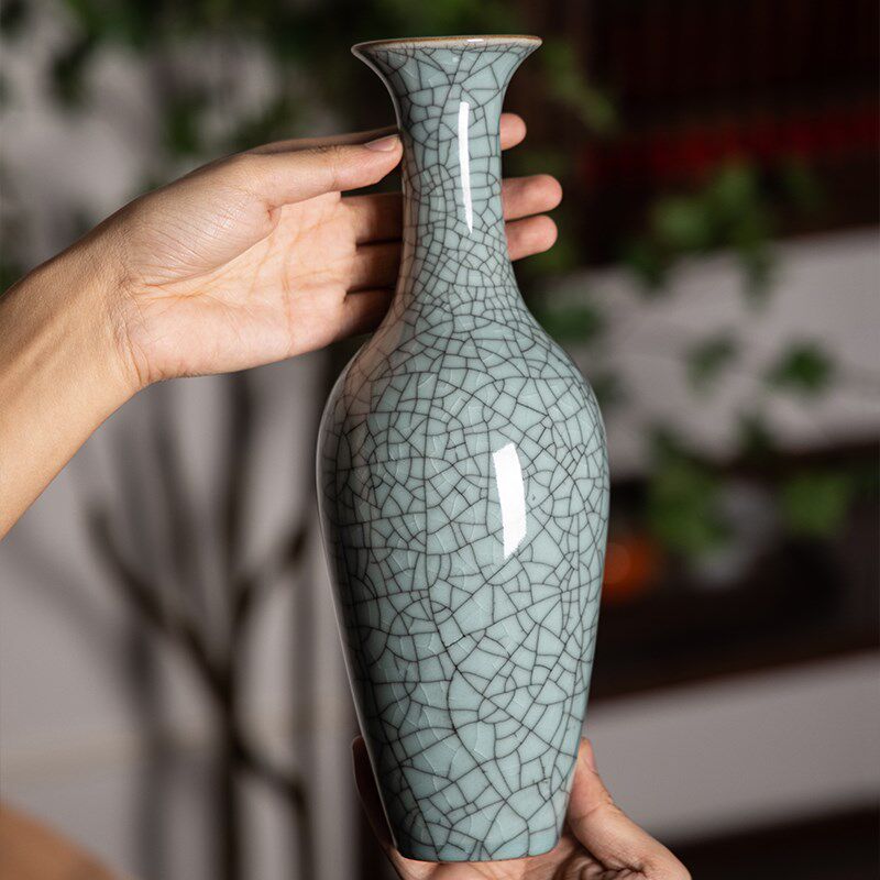 青瓷中式花瓶摆件玉壶美人茶道花器干花水培陶瓷大号台面仿古花插
