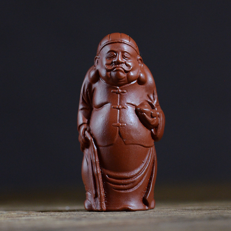 宜兴紫砂朱泥大红袍财主老爷招财茶宠 可养手把件 雕塑茶玩摆件