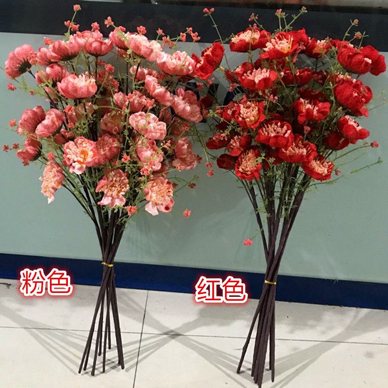 芙蓉仿真花杜鹃蝶恋花粉蝶干花客居装饰客厅电视柜餐桌插花摆件
