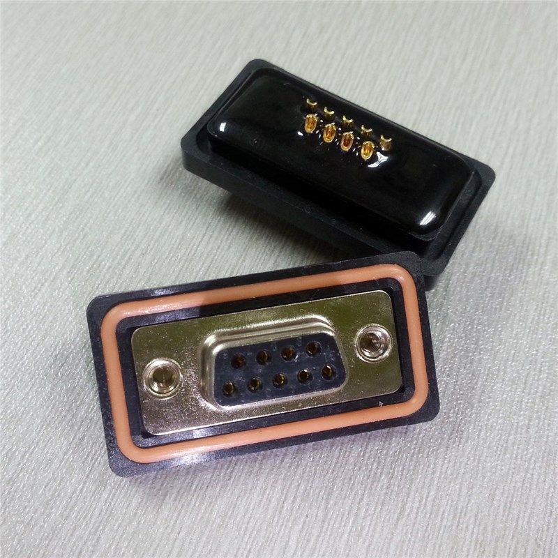 供应D-SUB防水焊线DB9P母座插头矩形RS232串口孔座防水母头连接器