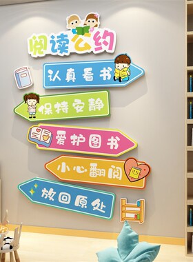 儿童区图书角布置装饰阅读览室绘本馆幼儿园环创阅读公约文化墙贴