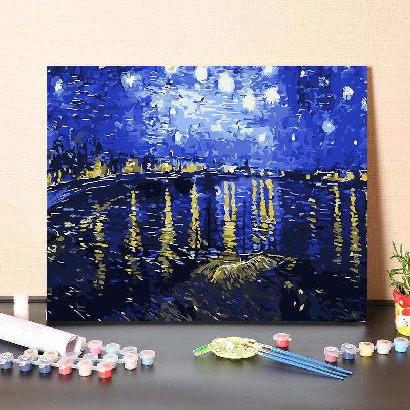 数字油画手工填充世界名画梵高星空星夜向日葵手绘填色油彩画