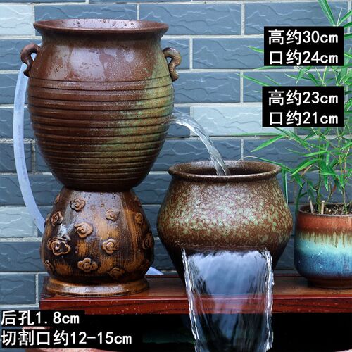 生态古法流水瀑布缸古法养鱼增氧循环摆件造景庭院diy过滤水培盆