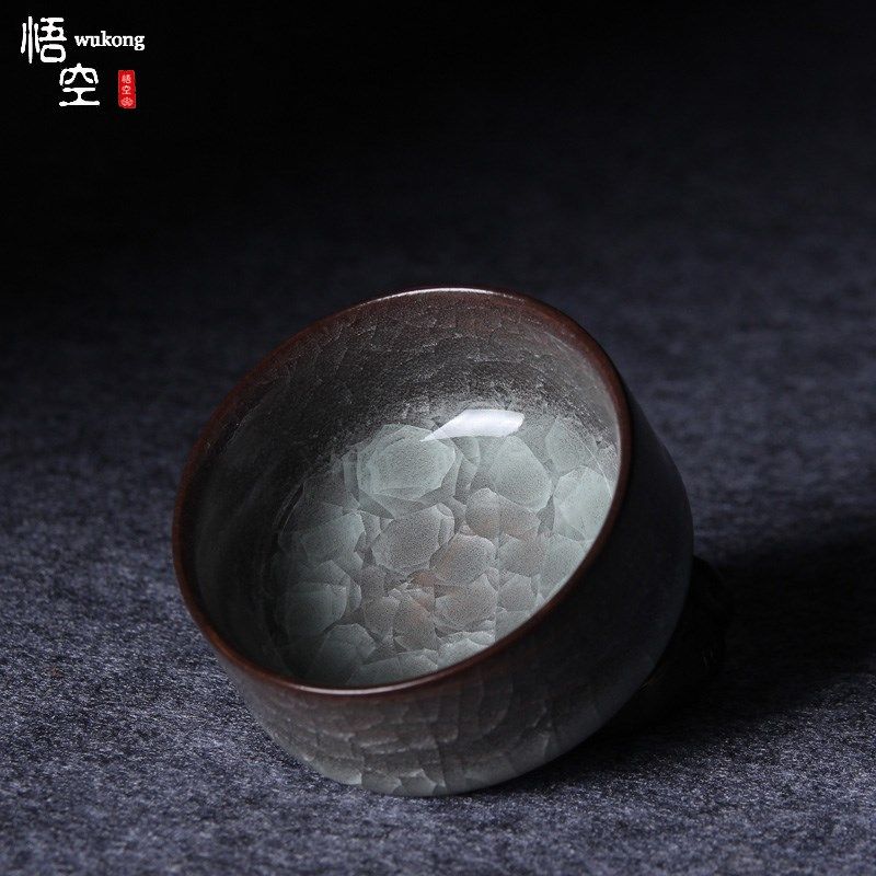 手工杯龙泉青瓷茶具哥窑冰裂纹主人杯茶盏陶瓷普洱茶杯单个礼盒装