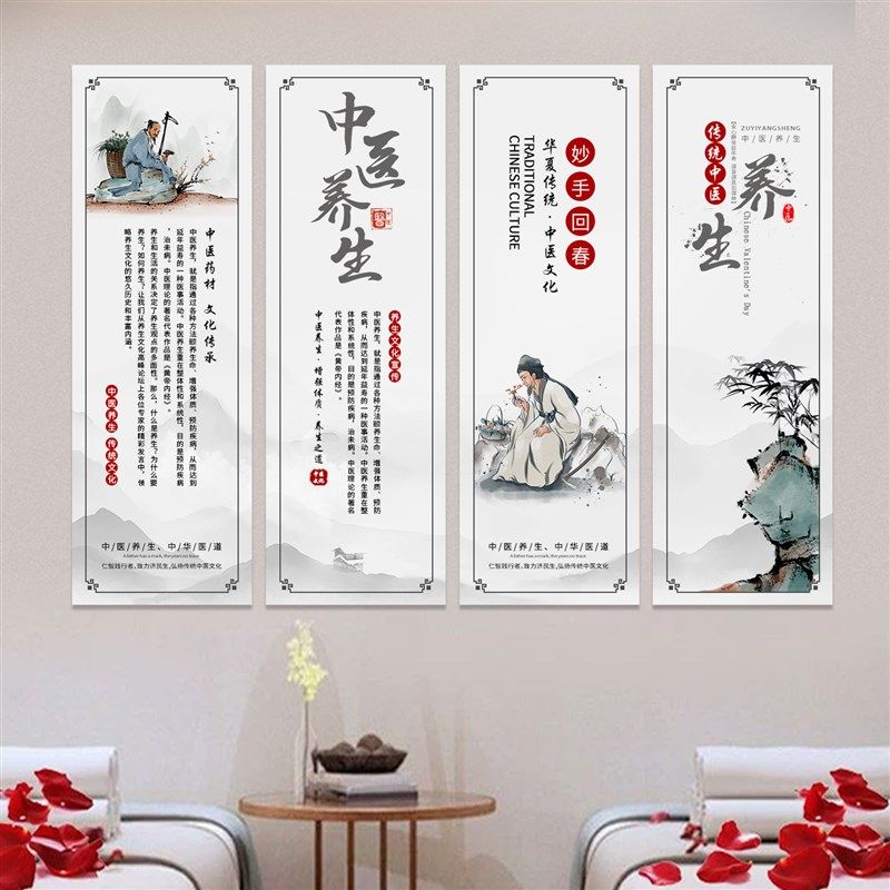 中医养生馆装饰画四季养生会所春夏秋冬望闻问切挂画问诊海报壁画