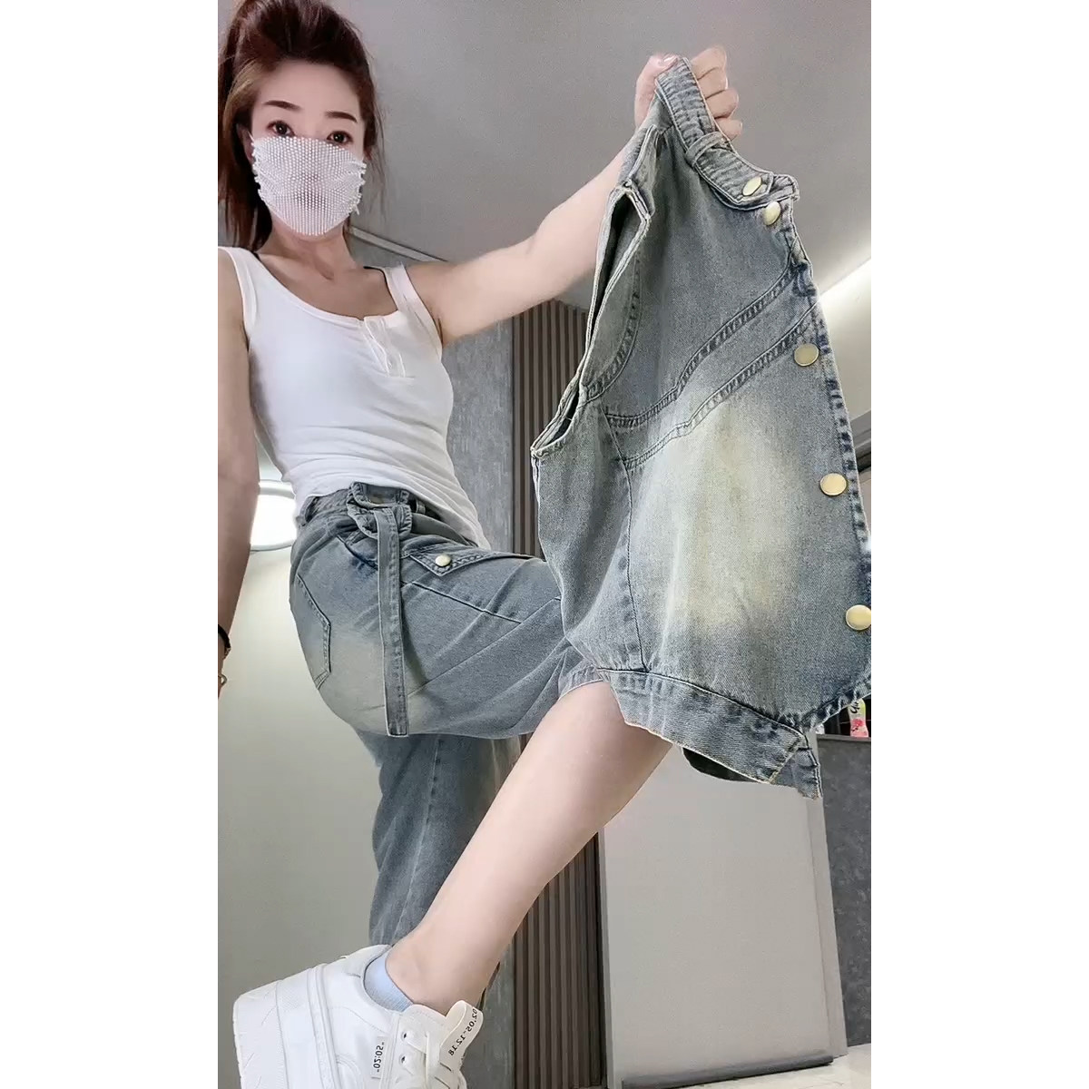 网红夏季无袖马甲短外套七分裤两时尚套装