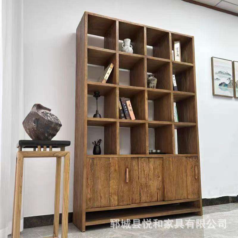 诧寂风老榆木博古架实木家具茶杯多宝阁收纳柜文玩瓷器陈列展示架