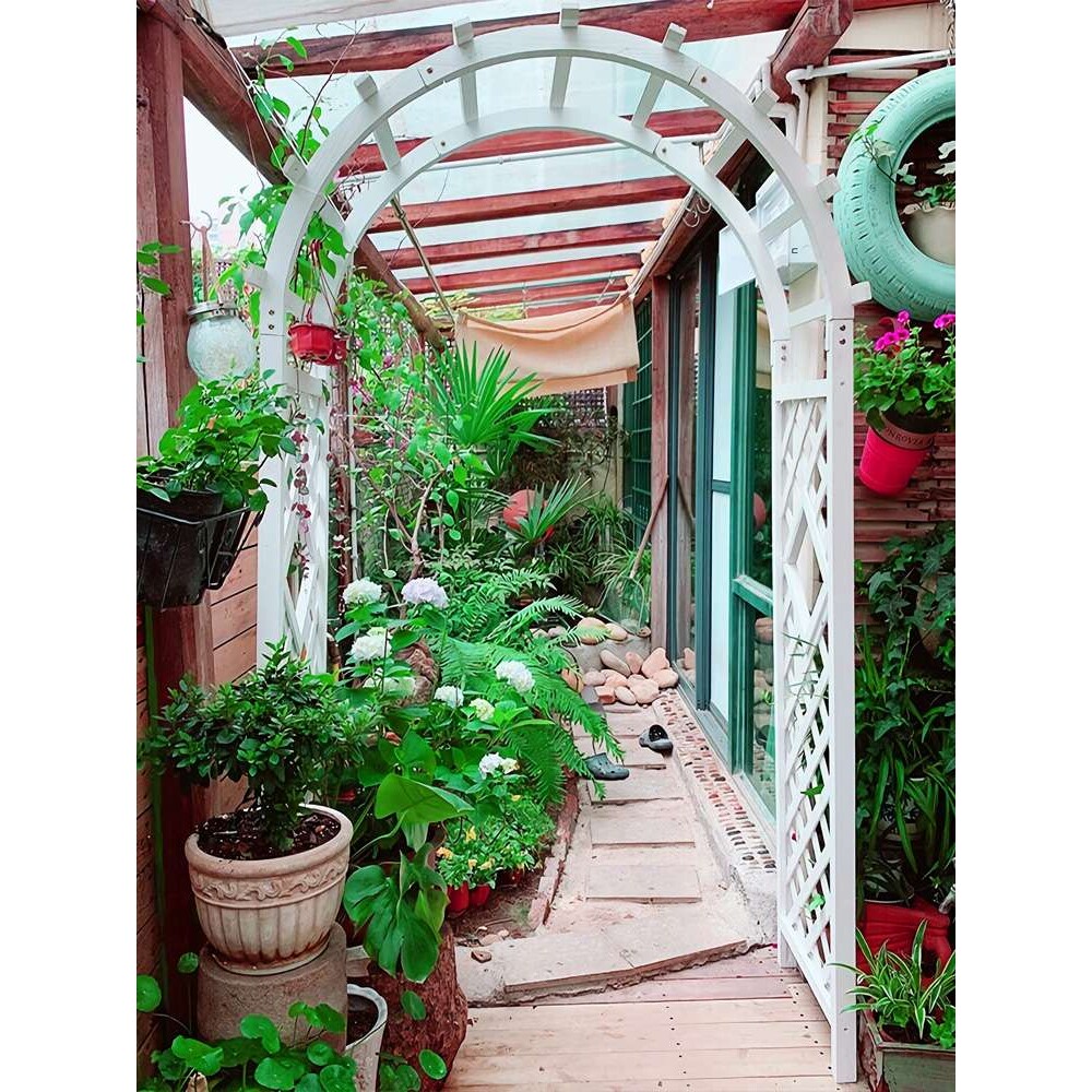 室外拱门花架爬藤架子庭院碳化防腐木花园栅栏门花墙架网格葡萄架