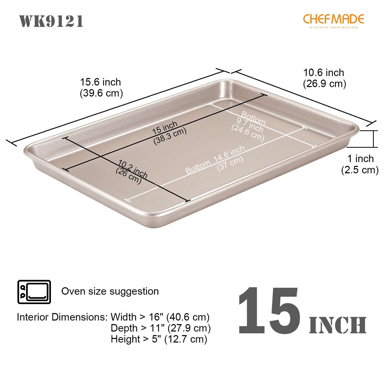 学厨金色15寸浅款通用长方形牛轧糖烤盘烘焙模具WK9121