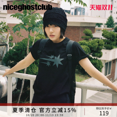 NICEGHOSTCLUB多色星星印花短袖T恤韩系ins 风休闲宽松情侣款上衣