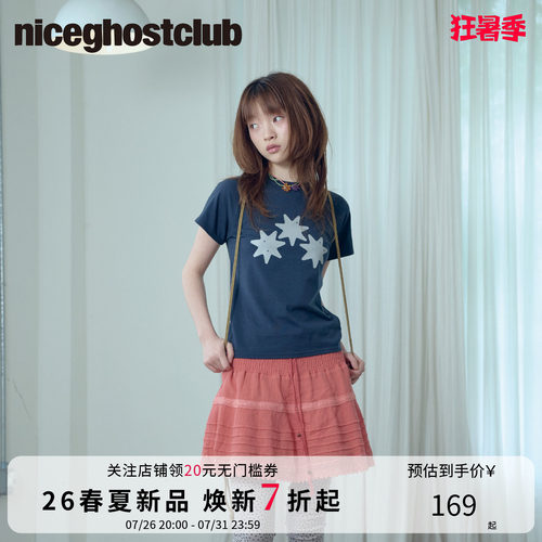 NICEGHOSTCLUB2026年夏季休闲甜美短袖T恤女装迷你短款T恤