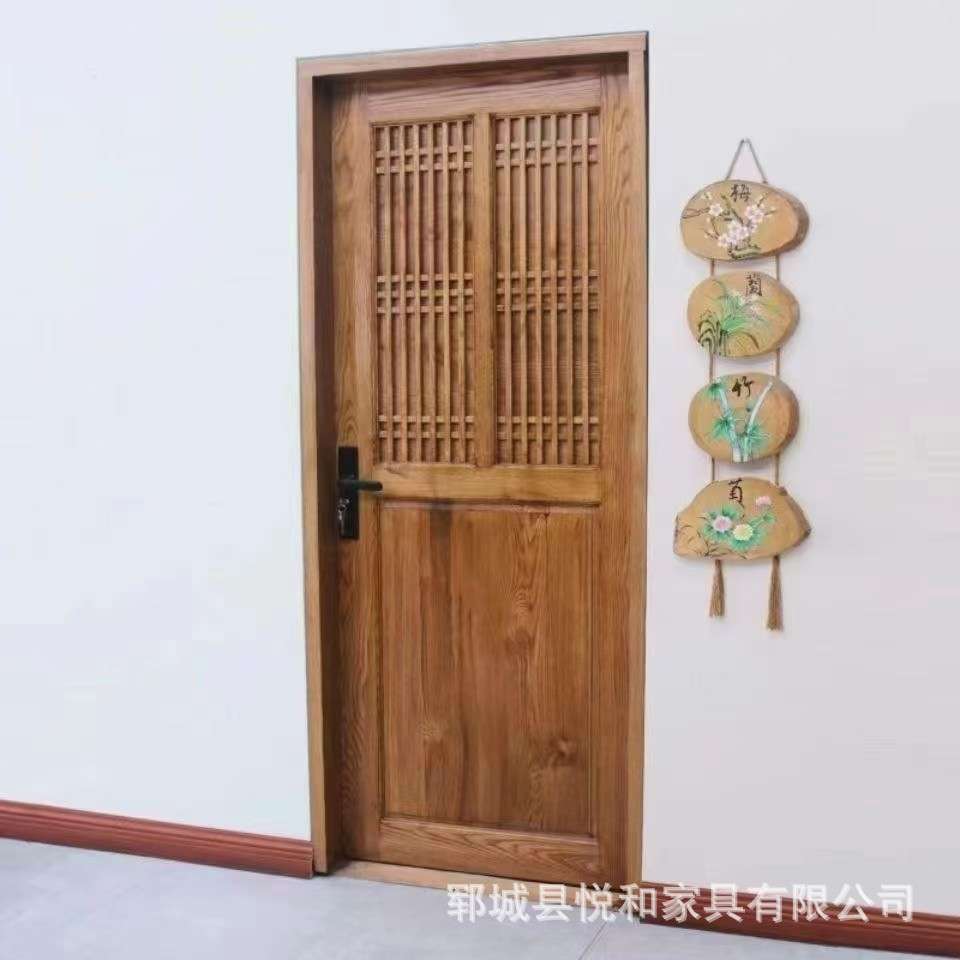 老榆木复古单开门家用卧室平开门新中式仿古民宿客栈木门室内套门