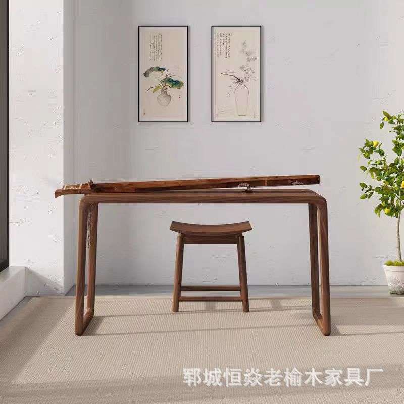 老榆木仿古琴桌凳禅意古筝桌新中式桌椅组合卧室书画桌国学桌
