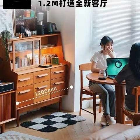 满园斗柜 客厅下午茶区收纳展示樱桃木黑胡桃实木储物柜