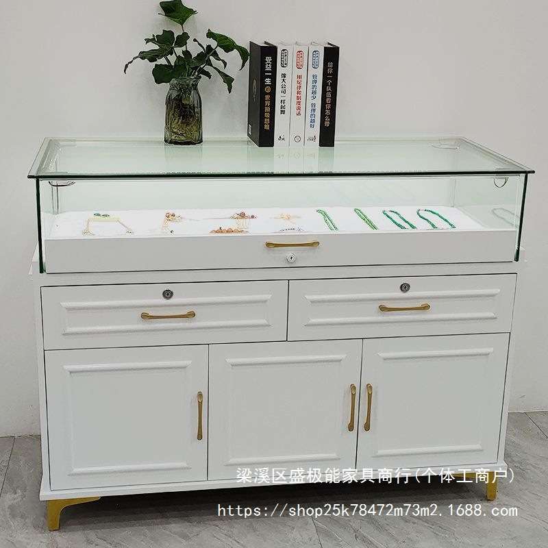 SJN珠宝柜玻璃透明展示柜抽拉首饰饰品展柜多功能服饰柜台中岛柜