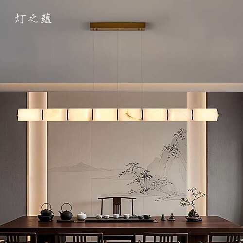 宋代美学云石餐厅吊灯一字长条茶室禅意风中岛吧台餐桌上方灯
