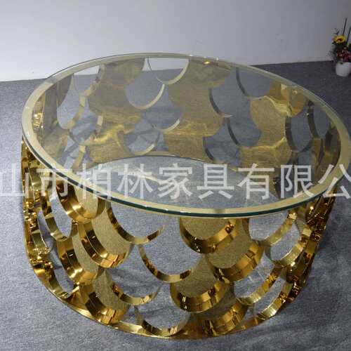 2020大理石不锈钢轻奢岩板茶几圆形玻璃茶几coffee table小圆桌