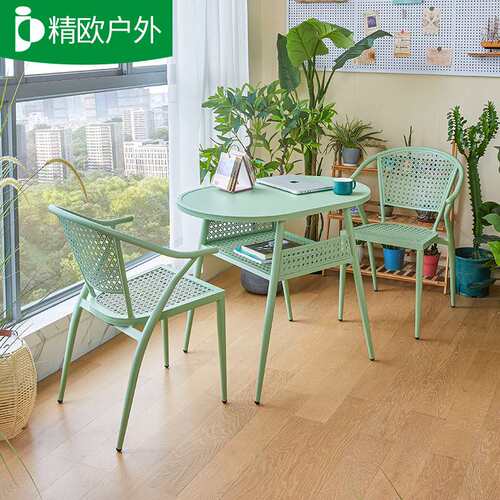 阳台桌椅三件套金属桌椅防水耐锈茶桌椅一桌二椅茶几组合户外桌椅