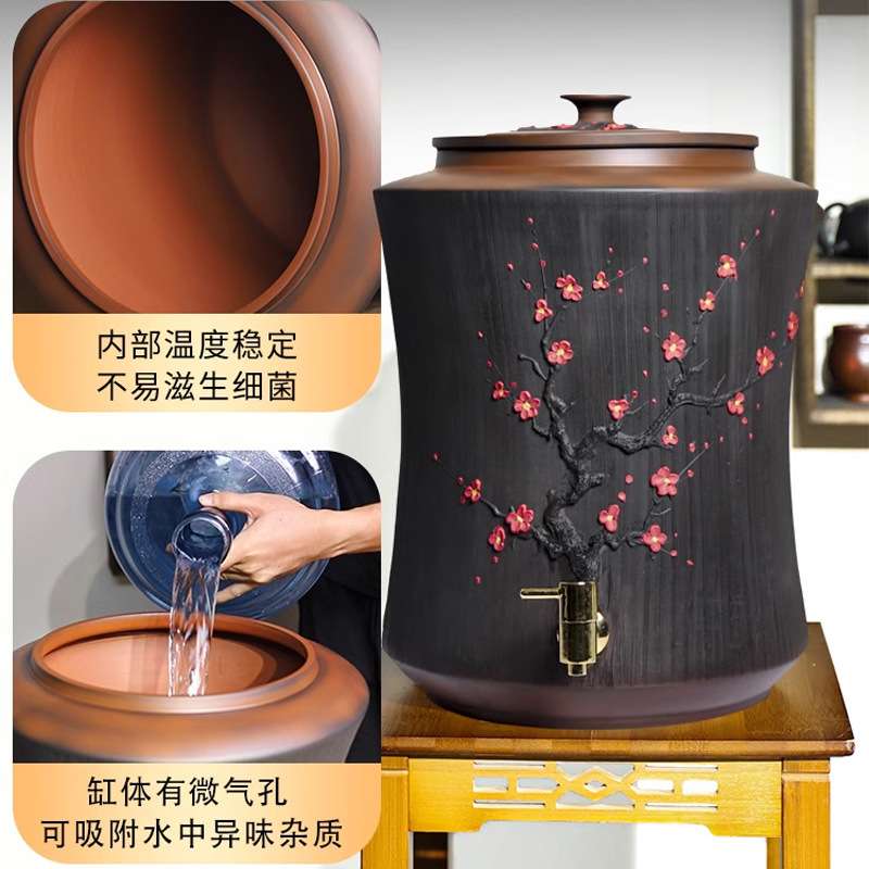 【】水缸家用储水用建水紫陶非紫砂茶道储水缸水桶带水龙B&r