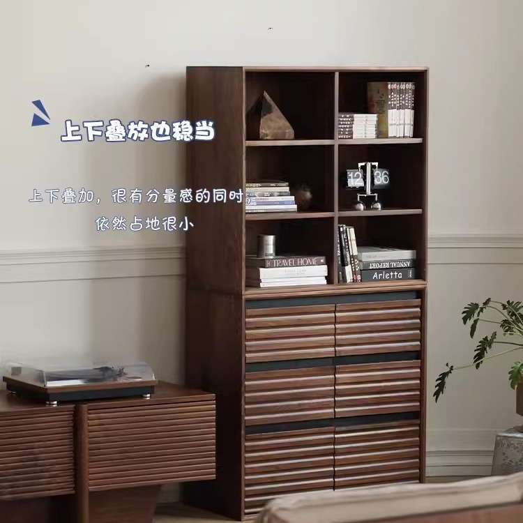 北欧黑胡桃木书柜组合斗柜客厅全实木展示柜卧室储物收纳柜