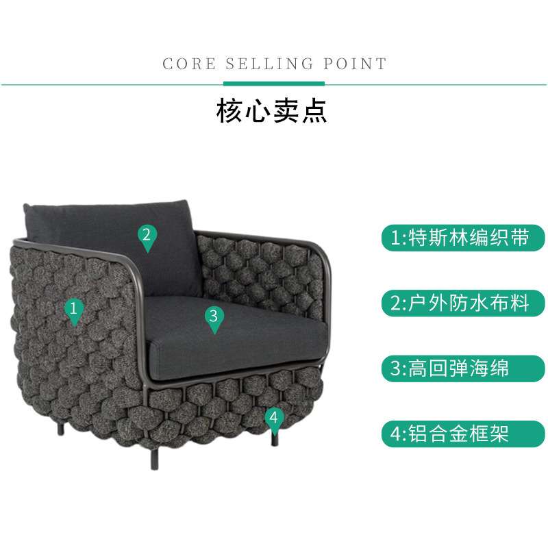 北欧户外休闲编织室内沙发庭院花园别墅室外防晒防水露台简约家具