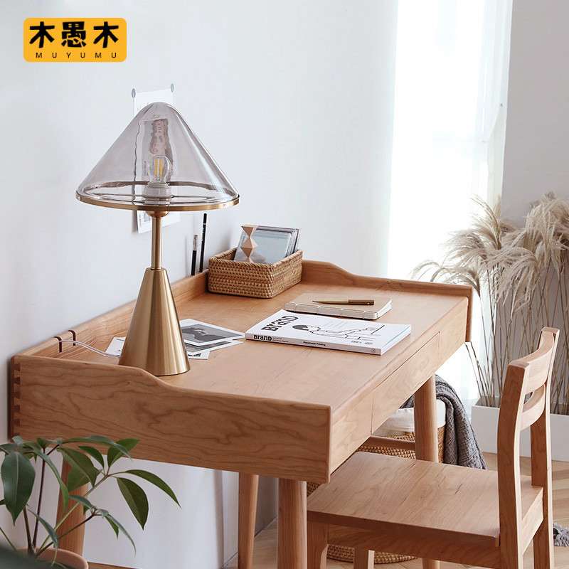 书桌实木北欧风日式樱桃电脑工作台网红小户型家具黑胡桃木写字台