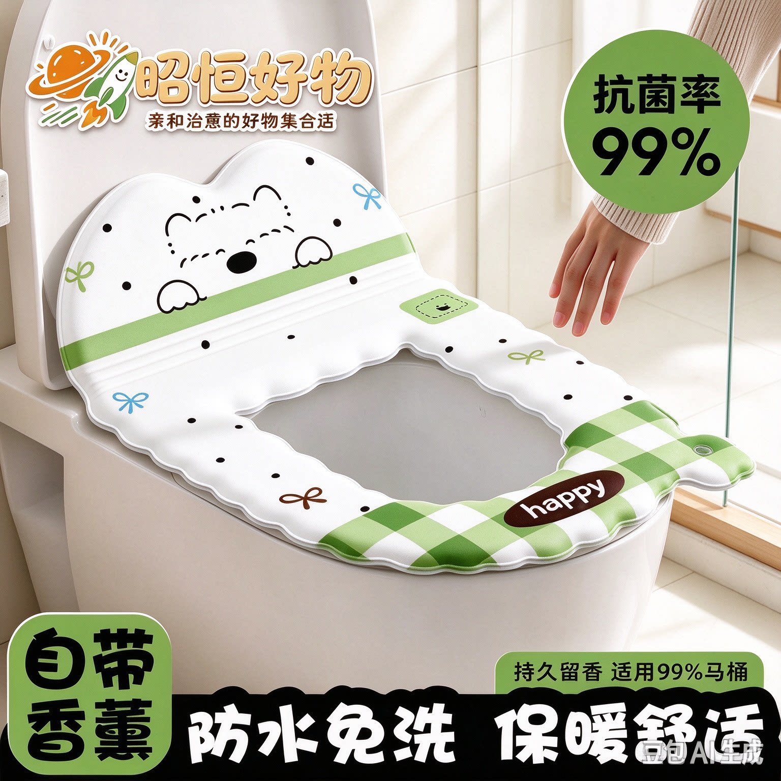 【防水免洗】靠背马桶垫家用卫生间防水四季通用可爱马桶座圈YS2