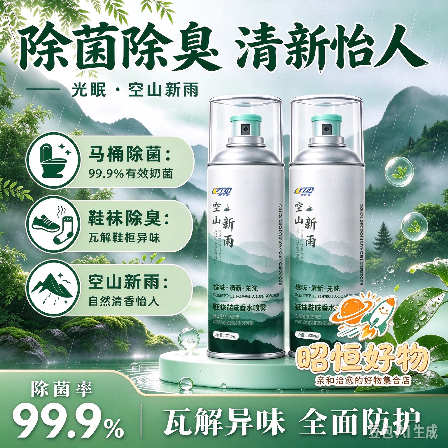 2026新升级家用留香空山新雨绿茶香味多场景除菌去除家中异味YS