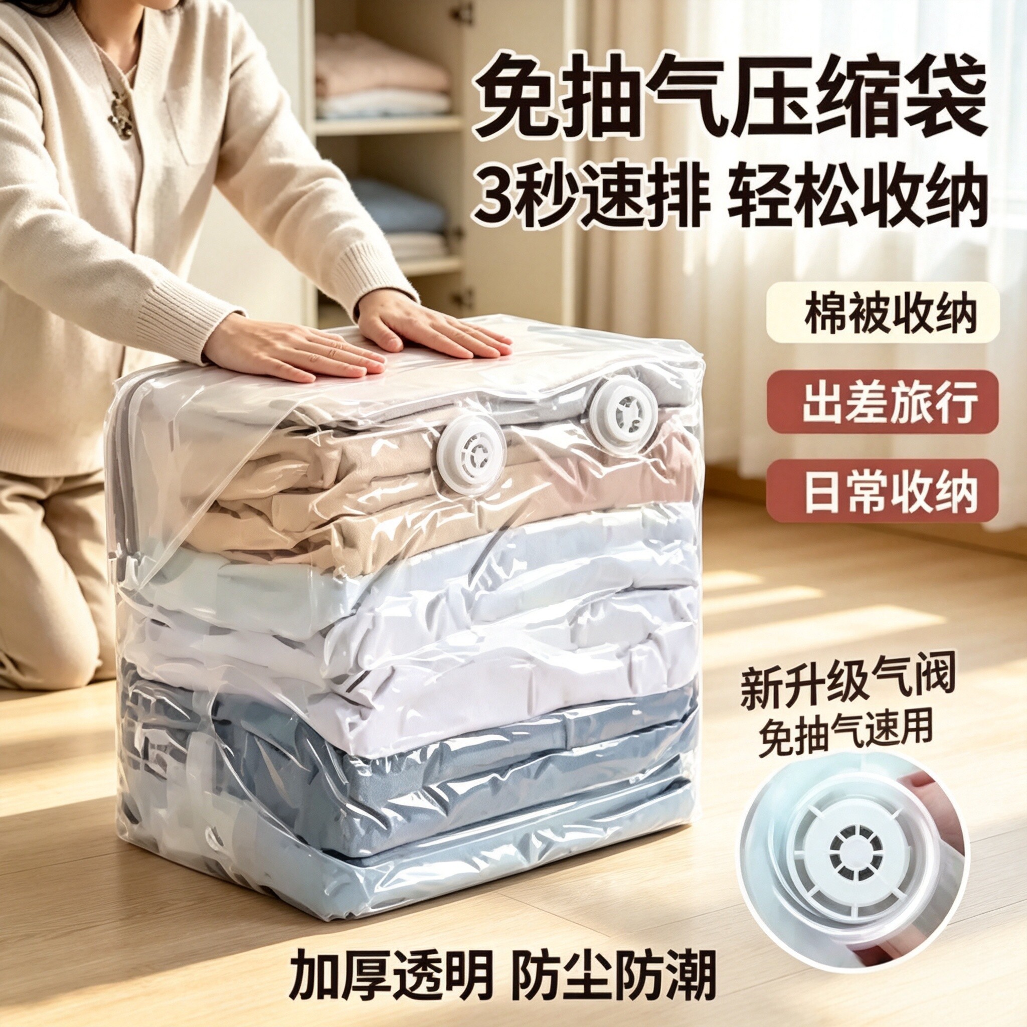 【免抽气】换季家用立体收纳压缩袋衣服棉被特大号真空压缩袋YS