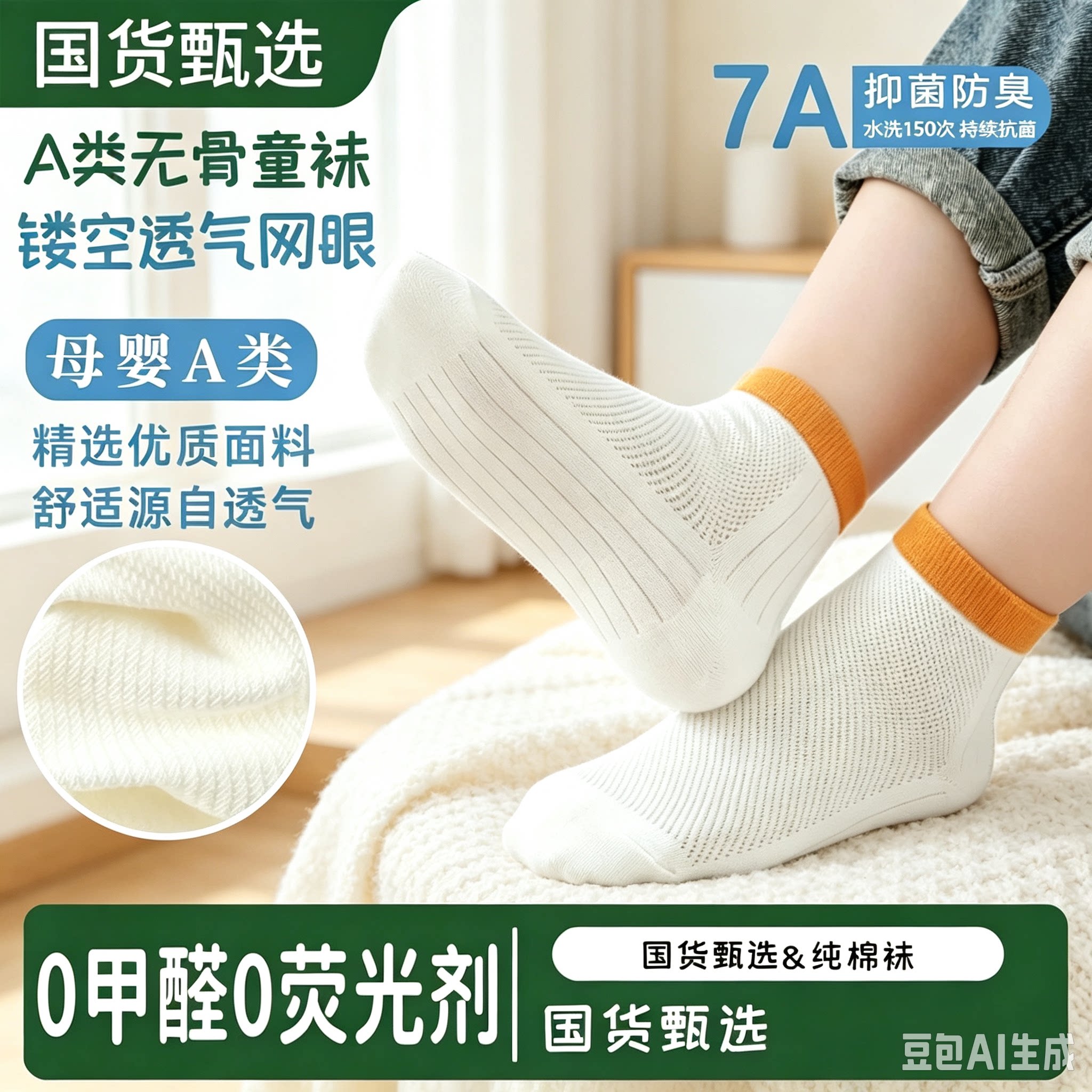 【国货严选】春夏款儿童透气网眼吸汗新疆棉母婴类精梳棉袜YS