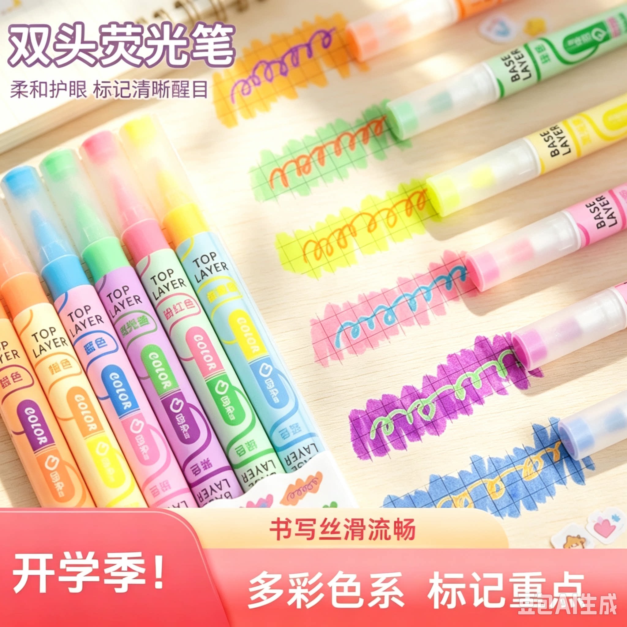 开学特惠!新款ins叠色重点笔划重点学生彩色记号中性笔CZ
