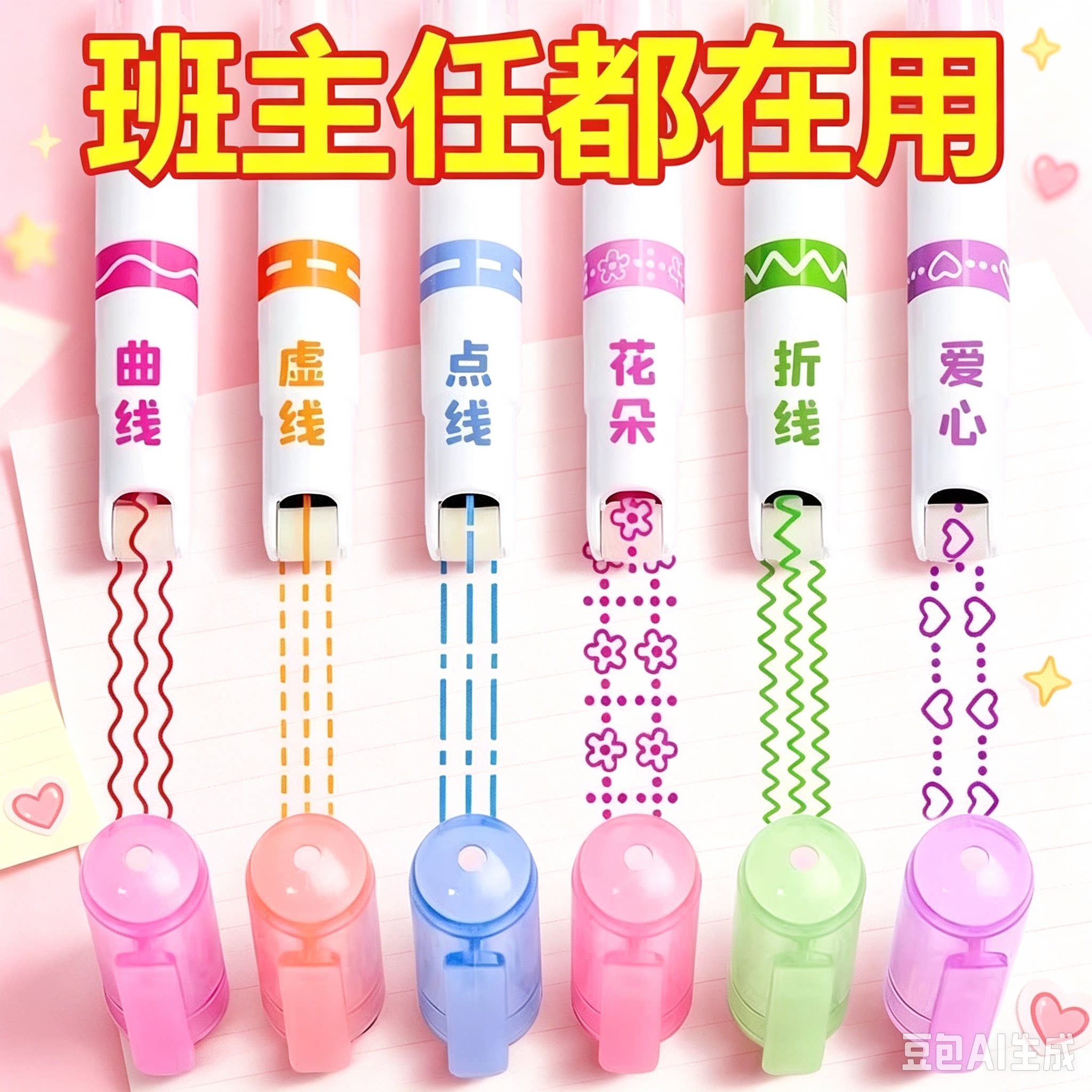 滚轮曲线手账花边笔波浪花型荧光笔diy轮廓曲线笔学生划重点CJ