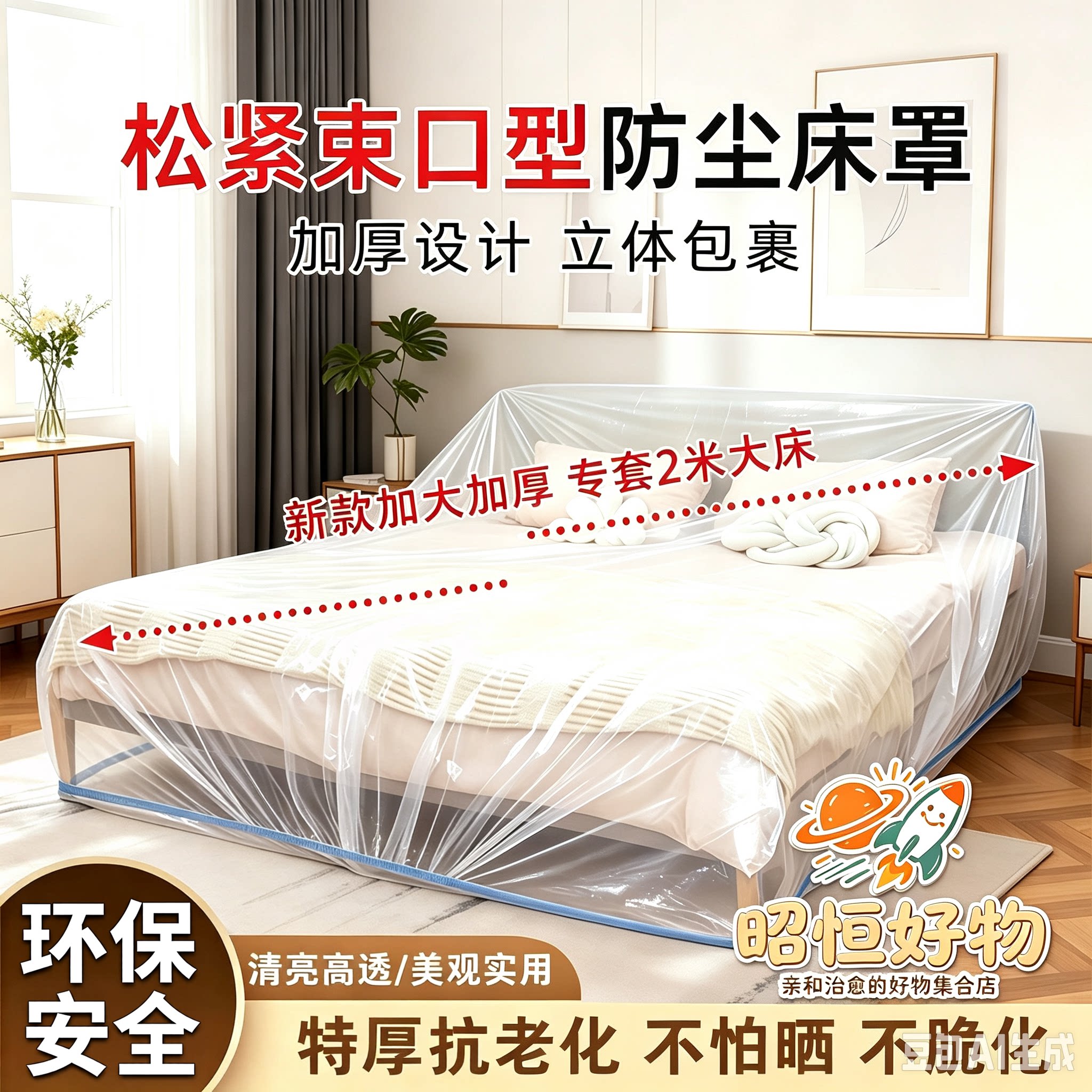 【加厚】防尘罩遮灰尘透明万能全盖松紧床罩加大沙发家具宿舍YS