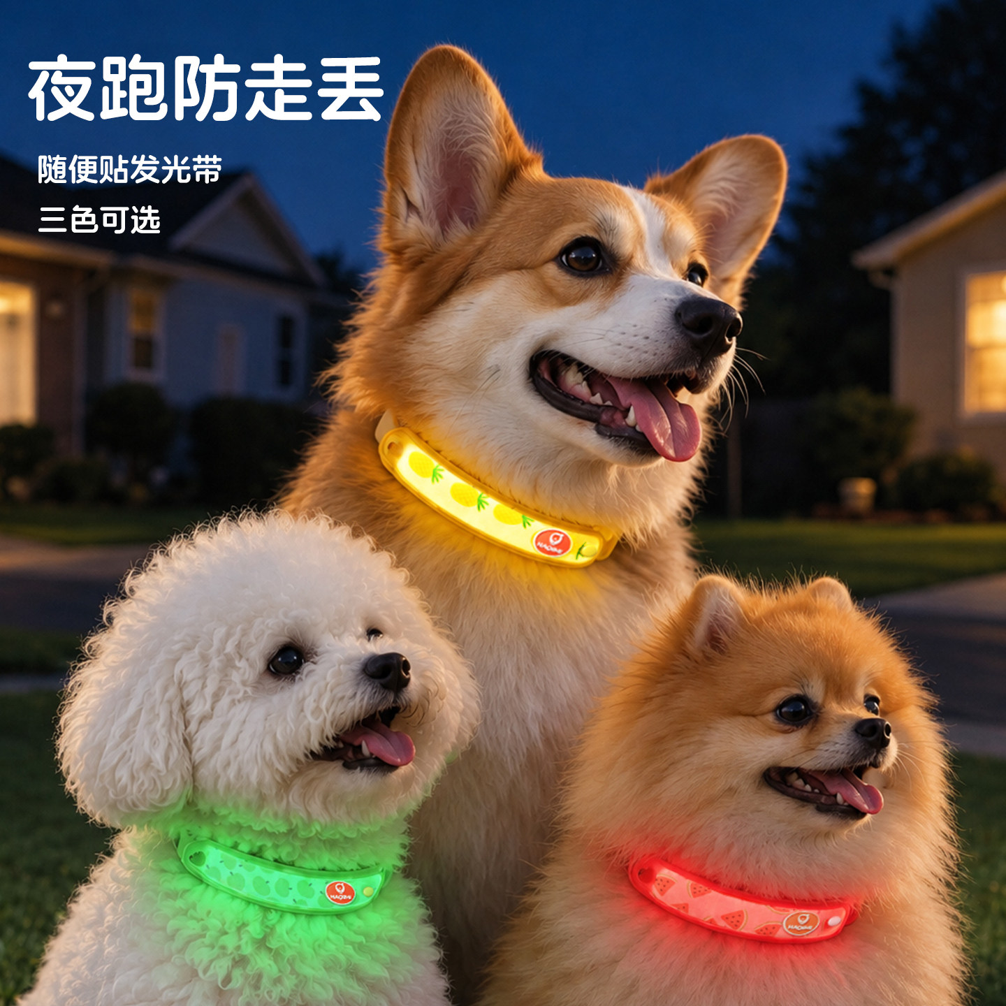 宠物LED发光带狗狗项圈随心贴夜间遛狗警示防丢项圈发光吊坠项圈