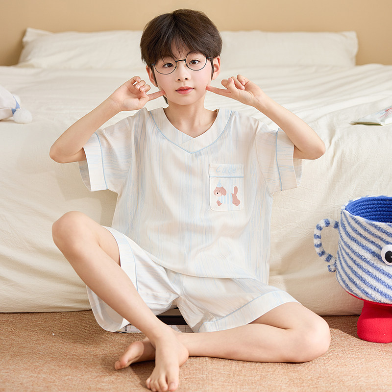 2026新款男童冰丝睡衣夏季清凉儿童中大童可外出卡通家居服两件套