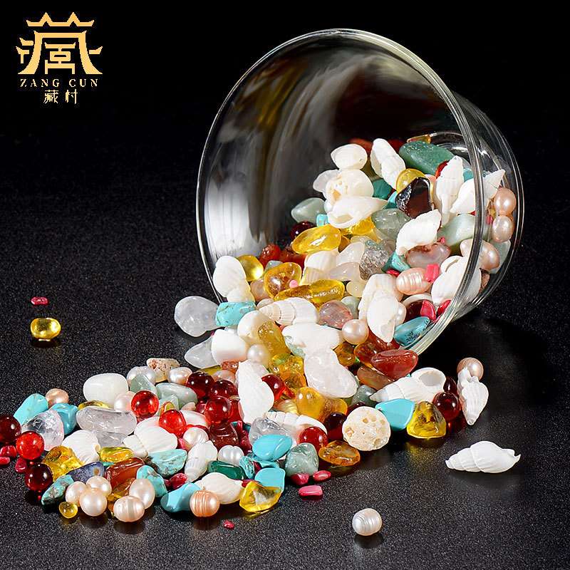 藏村天然七宝石装赞宝石水晶家用混合散装铜像宝瓶佛塔曼扎盘1斤